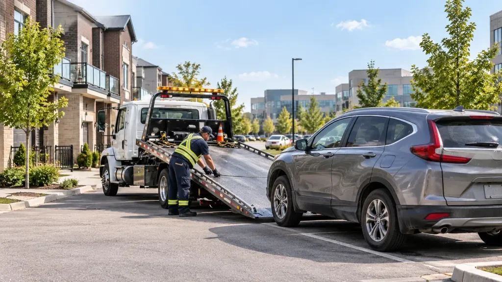 Illustrative vehicle pickup access in a Vaughan residential and commercial area